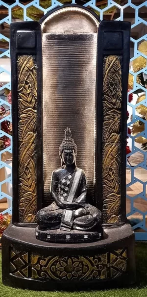 Holiness Craft Slate Water Fountain Jharna Buddha Water Fountain with LED Lights Water Pump (Black)