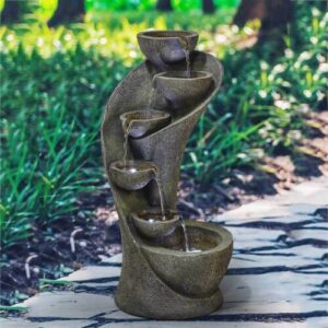 Holiness Craft 6 Stacked Chalice Fiber Water Fountain For Home Decoration With Light & Water Pump
