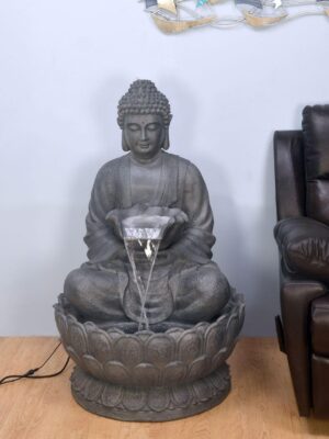 Holiness Craft Double Lotus Buddha Water Fountain for Indoor Outdoor Home Decor Farmhouse Decor Garden (43 Inch, Dark Grey)