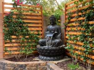 Holiness Craft Big 4.6 feet Mystic Large Lotus Buddha Fiber Water Fountain Black