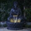 Holiness Craft Big 4.6 feet Mystic Large Lotus Buddha Fiber Water Fountain Black
