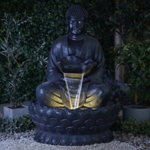 Holiness Craft Big 4.6 feet Mystic Large Lotus Buddha Fiber Water Fountain Black