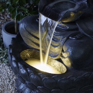 Holiness Craft Big 4.6 feet Mystic Large Lotus Buddha Fiber Water Fountain Black