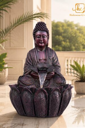 Mini Lotus Buddha Water Fountain for Home Decor with LED Light & Water Pump | Fiberglass Tabletop Waterfall Fountain for Living Room, Office, Entrance, Meditation & Vastu Décor