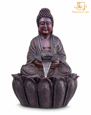 Mini Lotus Buddha Water Fountain for Home Decor with LED Light & Water Pump | Fiberglass Tabletop Waterfall Fountain for Living Room, Office, Entrance, Meditation & Vastu Décor